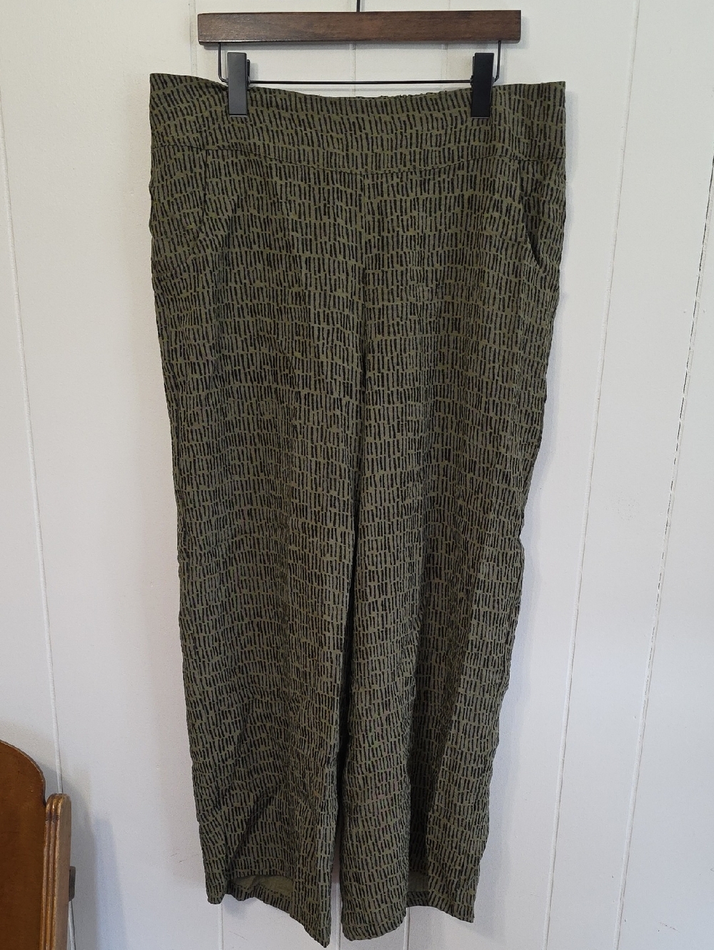 Habitat Olive & Black Patterned Wide-Leg Pull-On Pants Simple Lagenlook Women XL